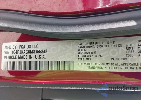 2021 Jeep Grand Cherokee L Altitude 4X4 from USA, damaged, VIN 1C4RJKAG6M8155848